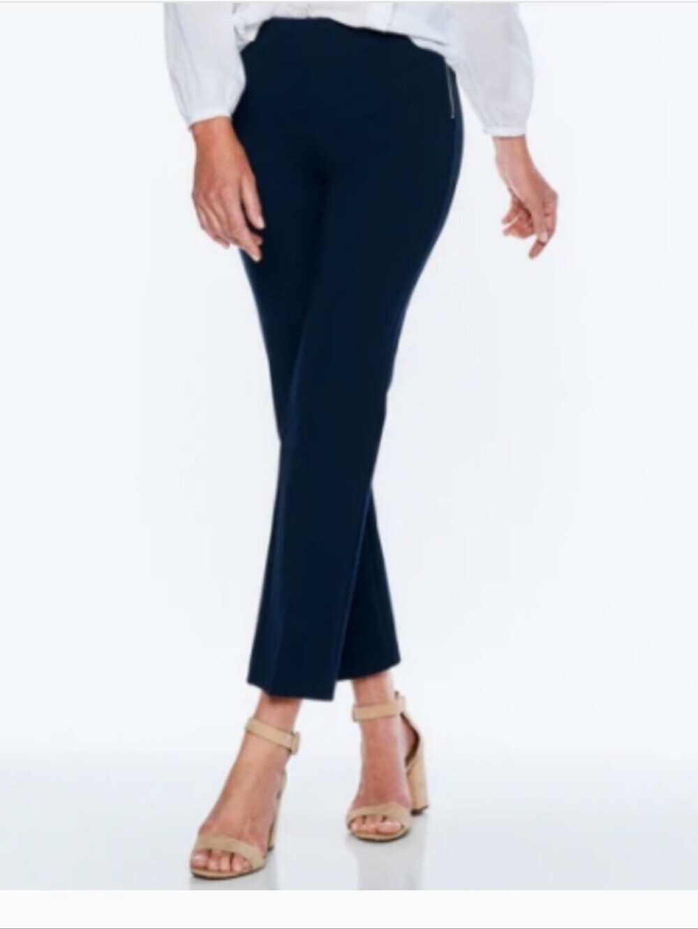ecru Navy Rayon Blend Straight Leg Ankle Trousers Size M